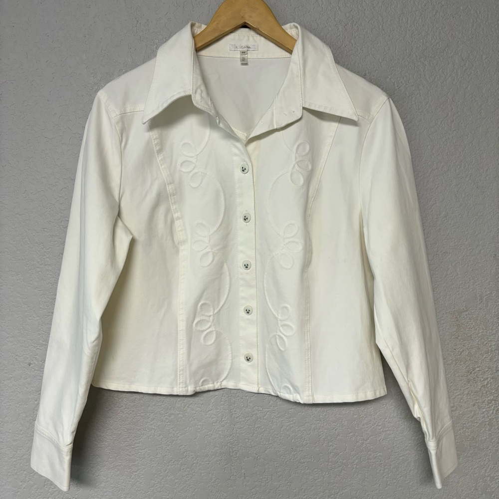 Escada Ivory White Long Sleeve Embroidered Blazer Jacket‎ Size 44